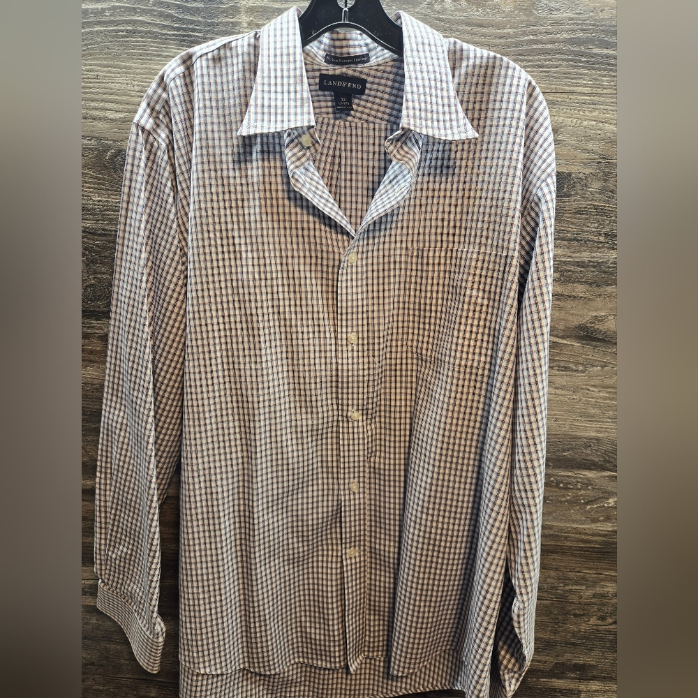 Lands End Mens White Button Down Shirt Long Sleeve Oxford Cotton Size XL 17 17.5